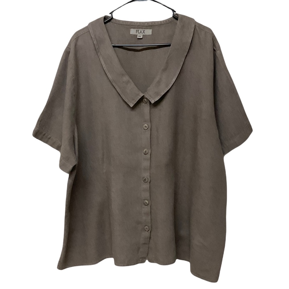 FLAX Lagenlook Linen Oversized Button Up Short Sleeve Blouse Plus 3X 3G - Picture 2 of 7